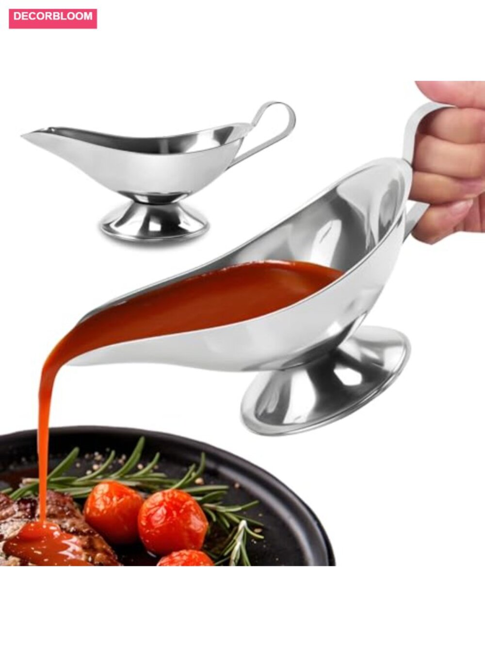 2 Pack Stainless Steel Gravy Boat with Handle, 10 oz Sauce Dish for Serving